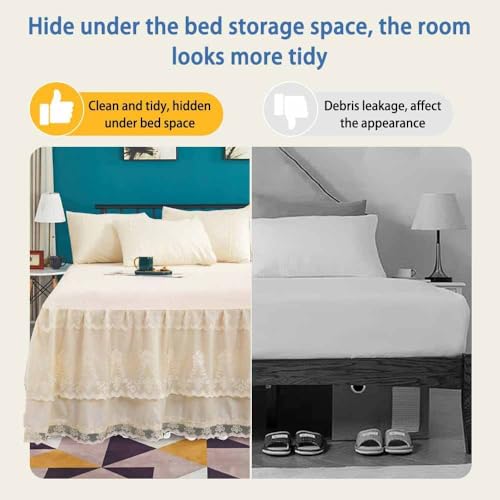 Double Lace Wrap Around Bed Skirt - 17 Inch Drop Easy Fit Ruffle Bedskirt