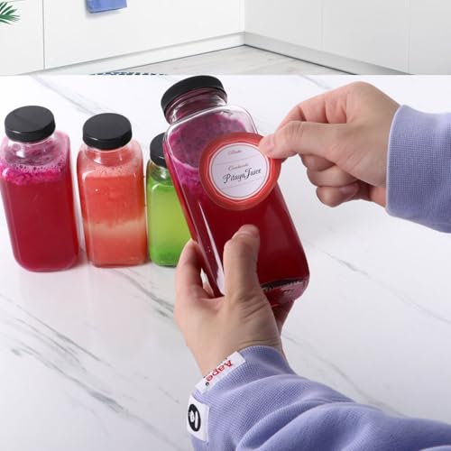 8 oz Square Glass Juice Bottles with Lids - 6 Pack Reusable Drink Containers