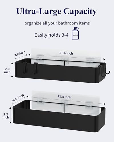 Adhesive Shower Caddy 2 Pack Large Rustproof Black Shower Shelf