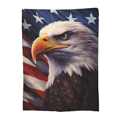 AmePay American Flag Eagle Throw Blanket 80x60 Blue - Soft Microfiber Flannel