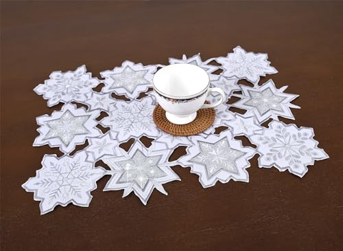 YINFUNG White Snowflake Christmas Table Runner 13x88in Embroidered Holiday Decor