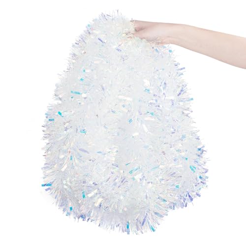 20ft Iridescent Christmas Tinsel Garland - Thick Metallic Foil Decor