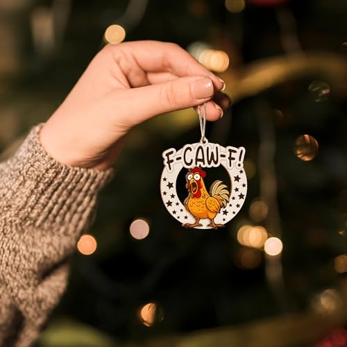 Funny Chicken Christmas Ornament - Wooden Farm Animal Holiday Decor