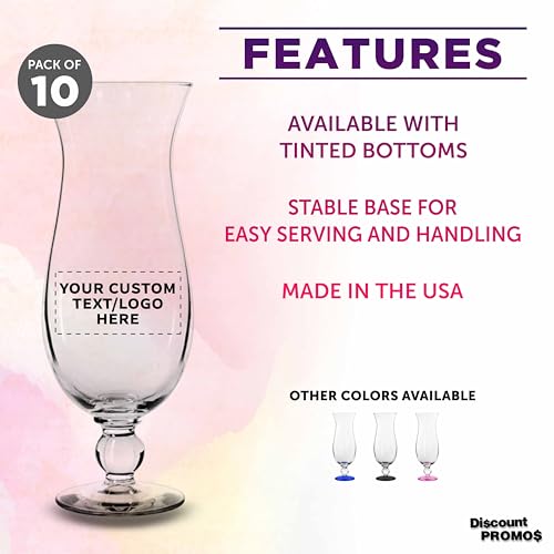 Custom 16 oz Hurricane Glasses Set of 12 - Personalized Clear Drinkware for Cocktails