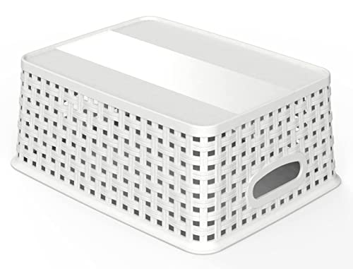 Woven Plastic Storage Baskets 6-Pack White Weave Bins Organizer 10x7.5 Inch