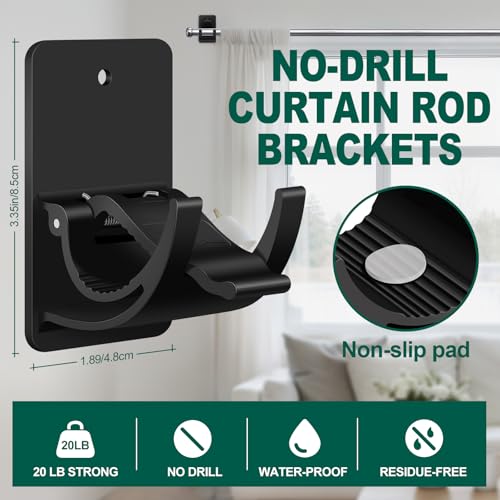 No-Drill Self-Adhesive Curtain Rod Brackets (4 Pack) - Holds Up to 20 lbs