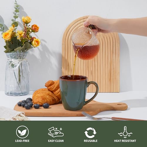 Pokini 14oz Coffee Mug Set of 4 - Artisan Glazed Ceramic Cups for Latte Tea Cappuccino, Brown Green Variation