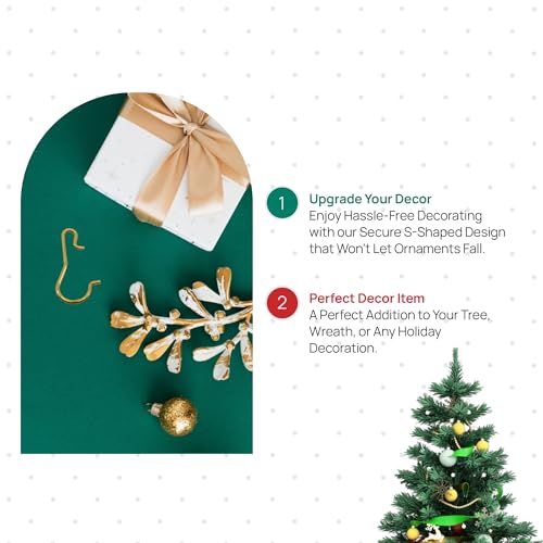Gold Brass Miniature Christmas Ornament Hooks - Set of 100 with Storage Tin