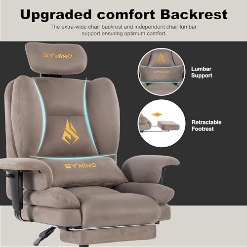 Ergonomic Fabric Gaming Chair with Footrest and 150° Recline, Light Coffee