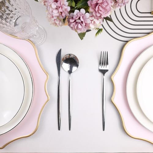 Omuriko 12-Piece Pink Scalloped Plastic Dinner Plate Set for Weddings & Holidays, 13 Inch