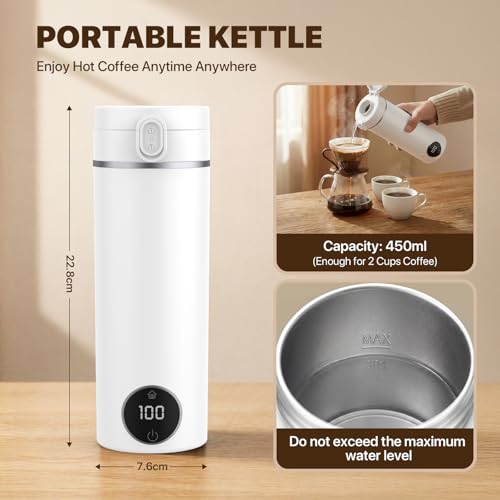 Portable Electric Travel Kettle, 15oz Stainless Steel Hot Water Boiler