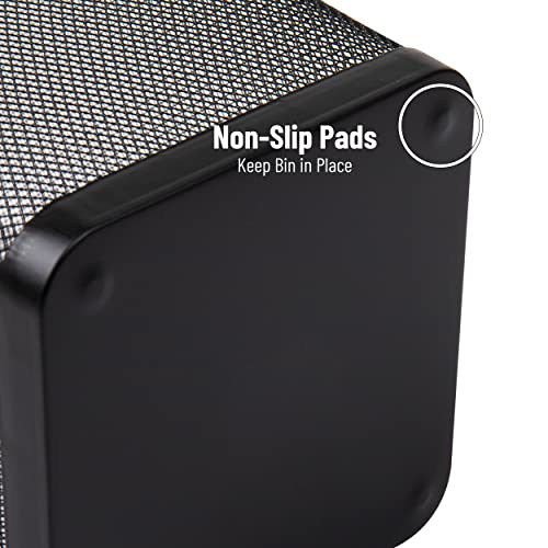 Square Metal Mesh Trash Can Set, 5-Gallon Wastebasket for Office and Home, Black, 2-Pack