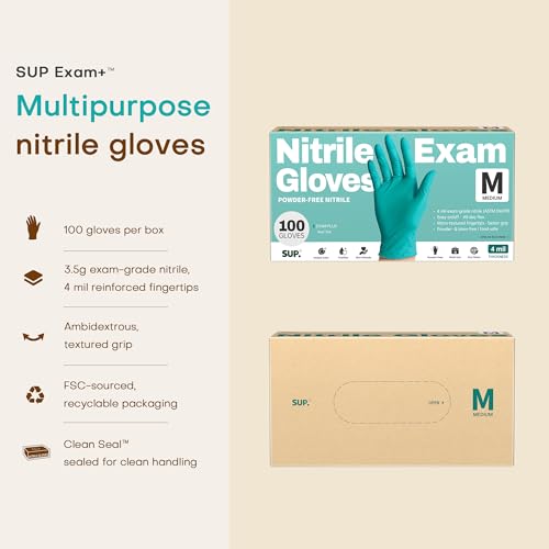 Powder-Free Nitrile Exam Gloves - 100 Pack Food Safe Disposable Gloves, Teal