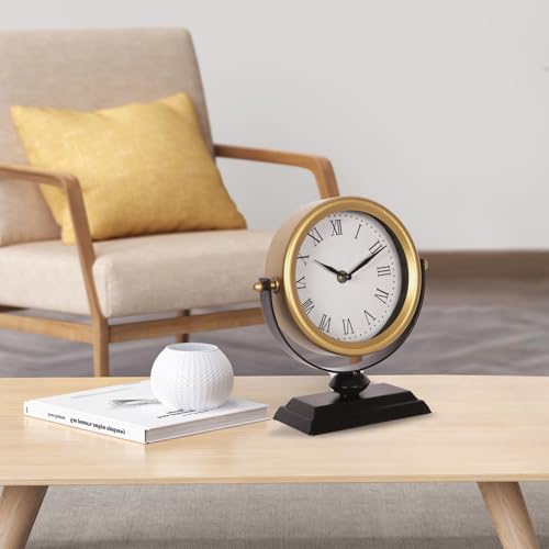 Vintage Gold Mantel Clock, Silent Non-Ticking Analog Desk Clock 8.3x9.1in