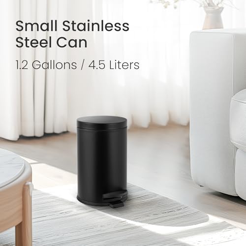 Small Round Stainless Steel Step Trash Can with Soft Close Lid - 1.2 Gal