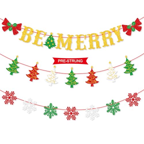 Gifloon Be Merry Christmas Banner - Holiday Decor for Mantle & Fireplace
