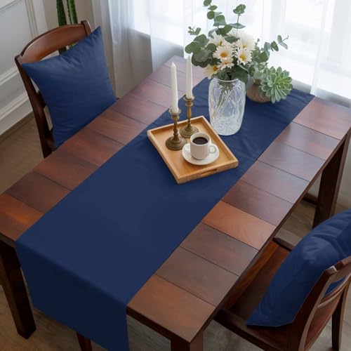 Navy Blue Bed Runner and 2 Pillow Covers Set for Queen Bed - Plush Scarf