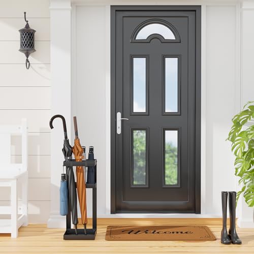 Heavy-Duty Metal Umbrella Stand with Hooks for Entryway Storage