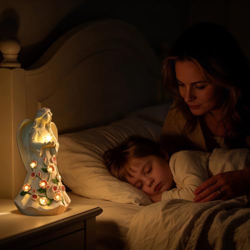 Guardian Angel Figurine with LED Star Light, 8.6-Inch Battery Operated