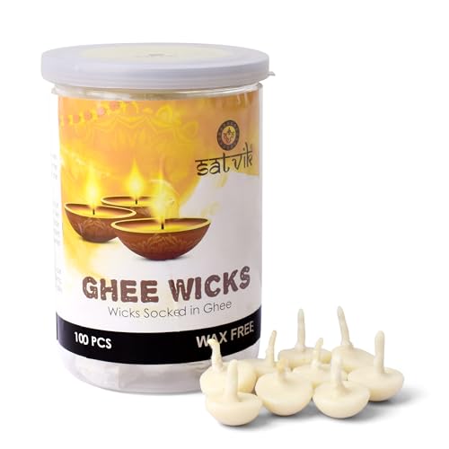 Pure Ghee Wicks for Puja - 100 Pack Ready-to-Use Cotton Diya Batti
