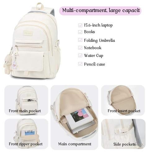 Cute Aesthetic School Backpack for Girls - Teen Bookbag with Accessories