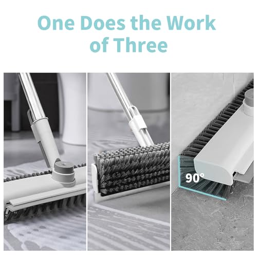 3-in-1 Floor Scrub Brush with Extendable Long Handle & Rubber Squeegee
