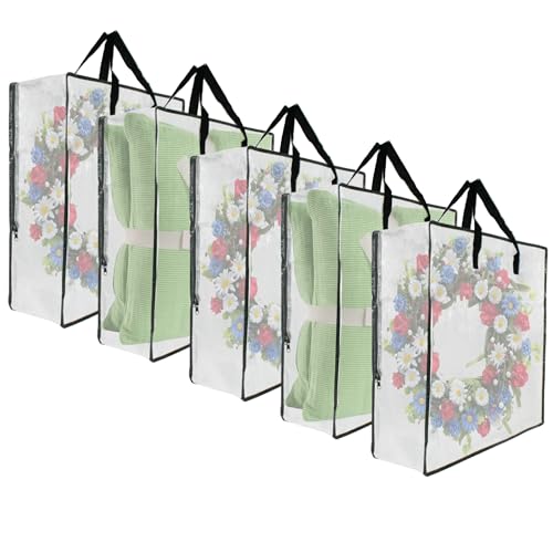 5-Pack Clear Storage Bags with Handles and Zippers for Moving, Wreaths, and Bedding