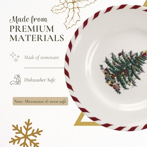Spode Christmas Tree Canape Plates Set of 4 - Peppermint Border 6.5" Appetizer Plates (Pack of 2)