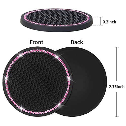 4-Pack Rhinestone Car Cup Holder Coasters, 2.75-Inch Silicone Anti-Slip Mats