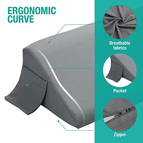 Vekkia King Bed Wedge Pillow Headboard Gap Filler with Pockets, Gray
