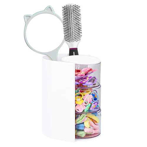 Luscinia White 3-Layer Hair Accessories Organizer with Rotatable Brush Holder
