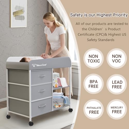 Portable Baby Changing Table with Waterproof Pad and 3 Storage Baskets