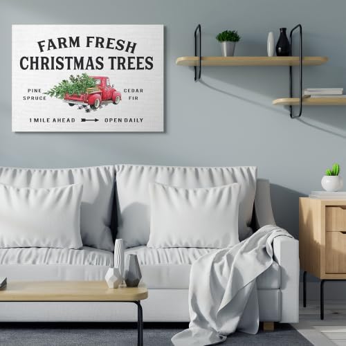 Farmhouse Christmas Wall Art Canvas - Red Truck & Trees, 36 x 48 Inches, Wrapped Canvas