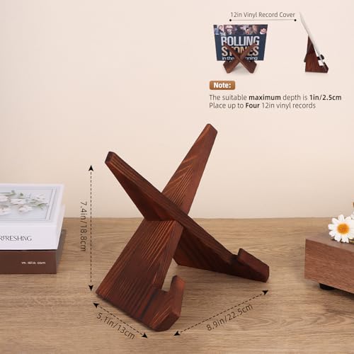 Now Playing Vinyl Record Stand, Rustic Wood Display Holder for Albums