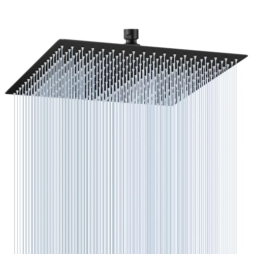 16-Inch Large Rain Shower Head, Matte Black Stainless Steel Rainfall Shower