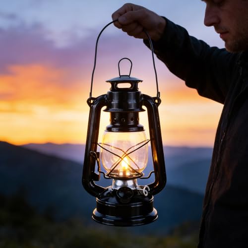 Black Vintage Kerosene Oil Lamp Indoor Hurricane Lanterns - Set of 2