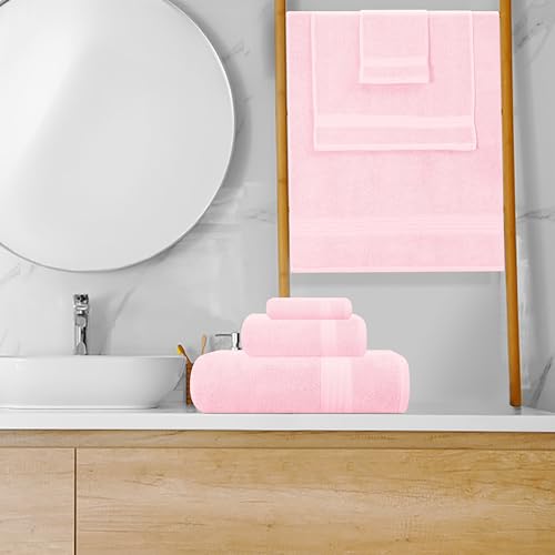 GLAMBURG 8-Piece Ultra Soft 100% Cotton Towel Set - Pink