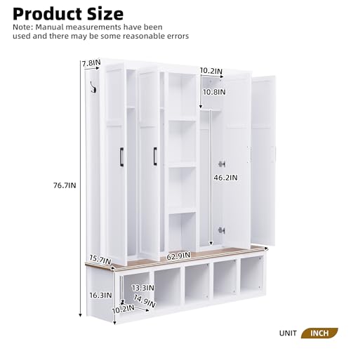 Modern Farmhouse Hall Tree with Shoe Storage Bench and 4-in-1 Entryway Cabinet