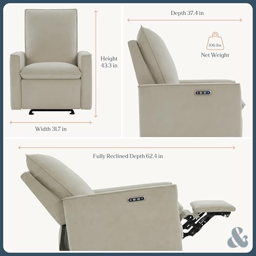 Power Nursery Glider Recliner with USB Charging and Stain-Resistant Ivory