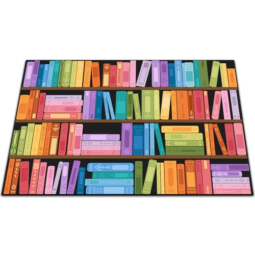 Bookshelf Themed Classroom Reading Rug 7x5 ft, Anti-Skid Library Carpet