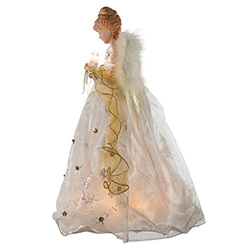 16-Inch Ivory and Gold Angel Treetop with Lights - Christmas Tree Topper