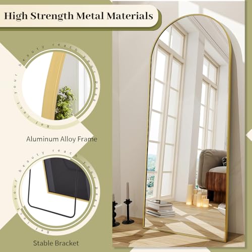65" x 24" Arched Full-Length Floor Mirror, Gold Aluminum Frame