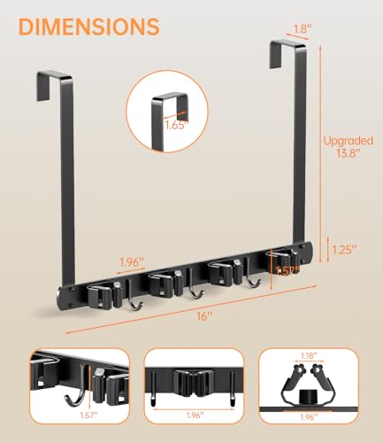 Over The Door Broom Holder and Mop Rack - 304 Stainless Steel Black
