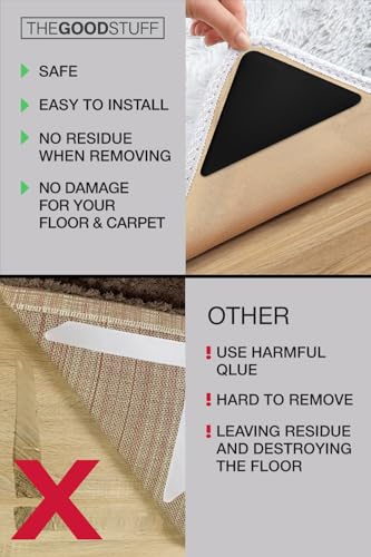 Anti-Slip Rug Corner Grippers for Hardwood and Carpet Floors (4 Pack)