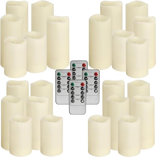 YOROXRG 24 Pack Ivory Waterproof Outdoor Flameless Candles with Remote & Timer Set