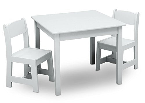 Kids Wooden Table and Chair Set - 3-Piece Playroom Furniture, White