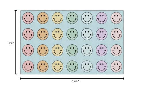 Pastel Rainbow Smiley Face Classroom Area Rug - 7'6" x 12', Seats 28