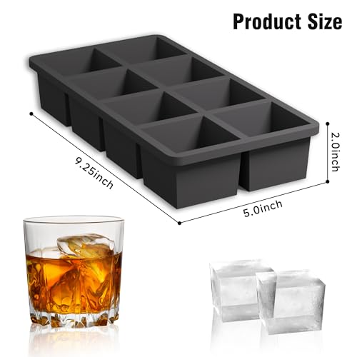 Samuelworld Large Black Silicone Ice Cube Tray with Lid - 24 Big 2-Inch Cubes for Whiskey & Cocktails