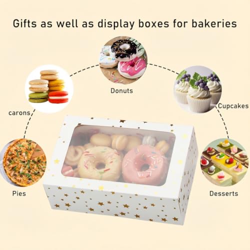 Gold Star & White 7-Piece Christmas Cookie Boxes with Window - 9x6x3 Inches