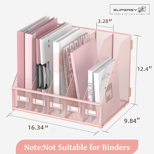 5-Compartment Metal Mesh Desk File Organizer for Magazines and Documents, Pink